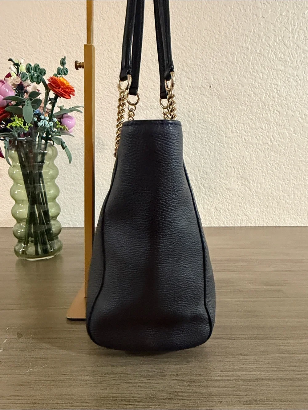 Coach Turnlock Chain Tote 27 Black Peddled Leather Shoulder Bag